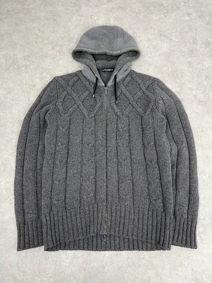 2010s Dolce & Gabbana Grey Wool Zip-up Hoodie PyRXOZB 0