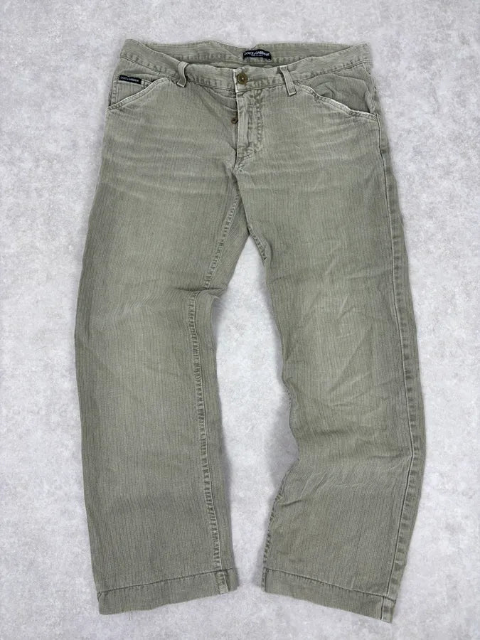 2000s Dolce & Gabbana Khaki Green Straight Cozy Pants tILOQZk 0