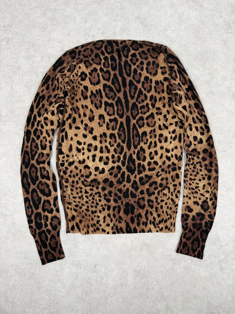 2010s Dolce & Gabbana Leopard Print V Neck Wool Sweater CDhYdoA 1