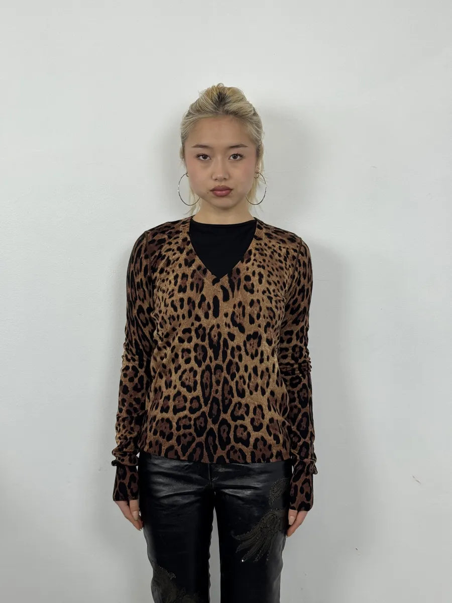 2010s Dolce & Gabbana Leopard Print V Neck Wool Sweater CDhYdoA 2