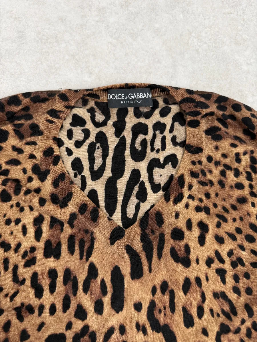 2010s Dolce & Gabbana Leopard Print V Neck Wool Sweater CDhYdoA 6