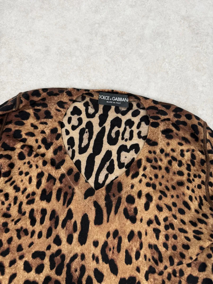 2010s Dolce & Gabbana Leopard Print V Neck Wool Sweater CDhYdoA 7