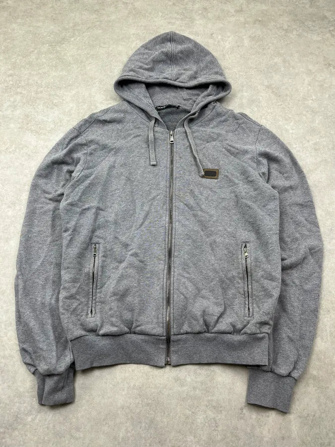 2010s Dolce & Gabbana Logo Patch Grey Zip-Up Hoodie xPeJkrP 0