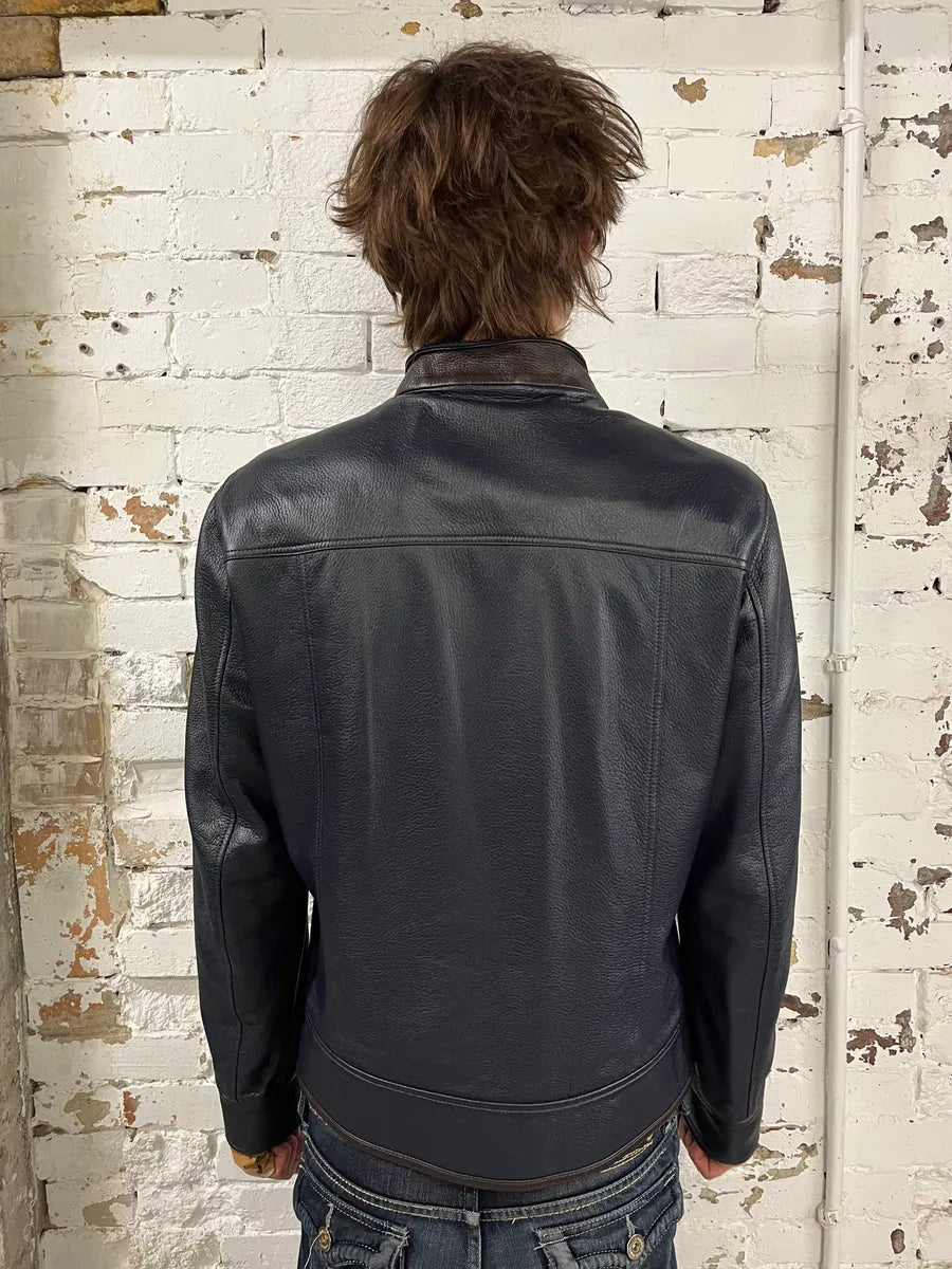 2010s Dolce & Gabbana Mao Buttoned Dark Leather Jacket WQWYnqf 2