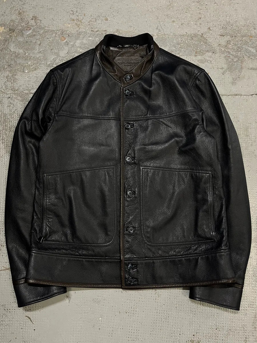 2010s Dolce & Gabbana Mao Buttoned Dark Leather Jacket WQWYnqf 3