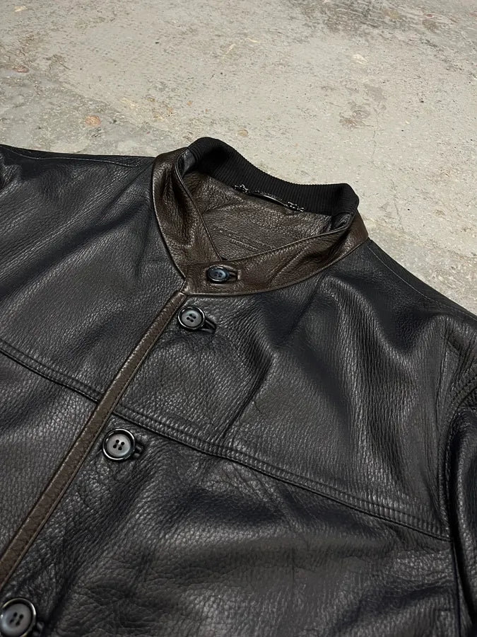 2010s Dolce & Gabbana Mao Buttoned Dark Leather Jacket WQWYnqf 4