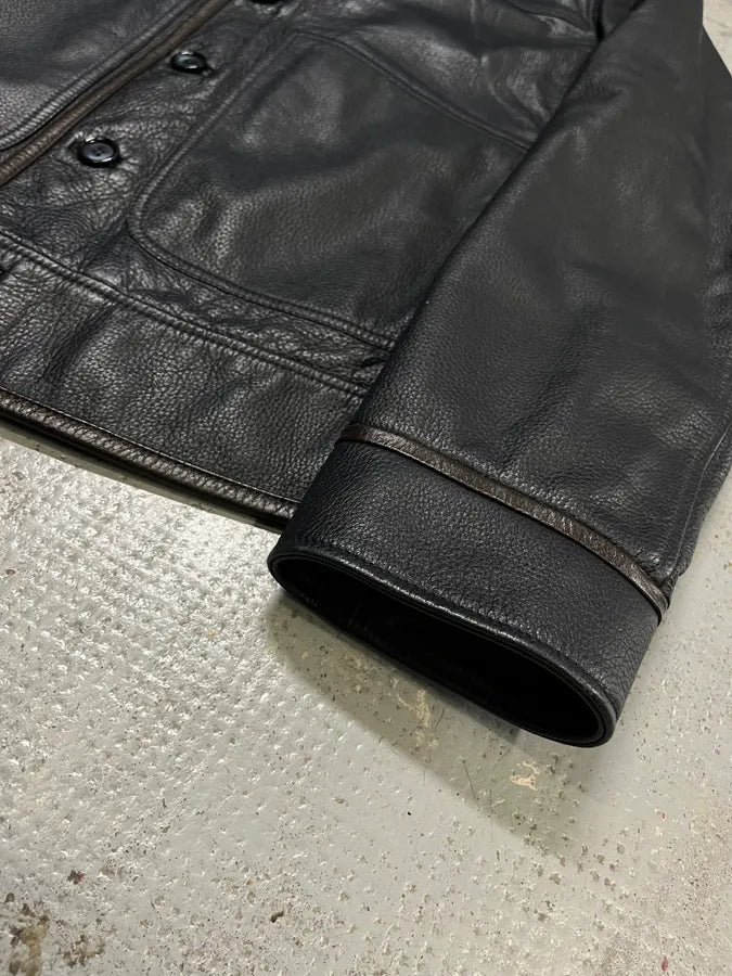 2010s Dolce & Gabbana Mao Buttoned Dark Leather Jacket WQWYnqf 5
