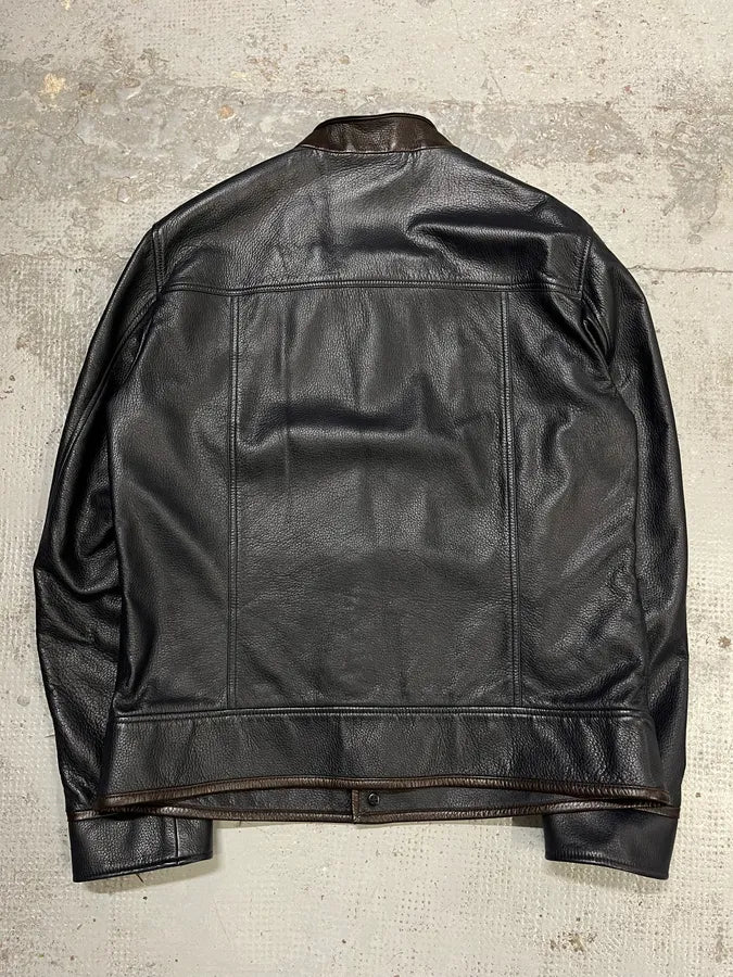 2010s Dolce & Gabbana Mao Buttoned Dark Leather Jacket WQWYnqf 6