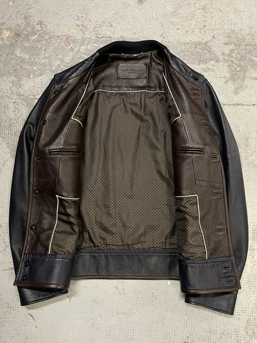 2010s Dolce & Gabbana Mao Buttoned Dark Leather Jacket WQWYnqf 7