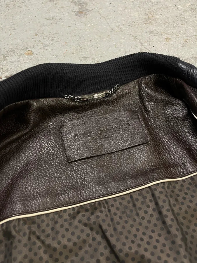 2010s Dolce & Gabbana Mao Buttoned Dark Leather Jacket WQWYnqf 8
