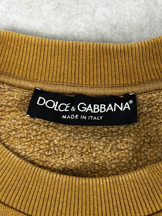 2010s Dolce & Gabbana Mustard Embroidered Black Abstract Crewneck Sweater ecZtgIc 7