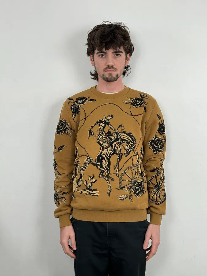 2010s Dolce & Gabbana Mustard Embroidered Black Abstract Crewneck Sweater ecZtgIc 1