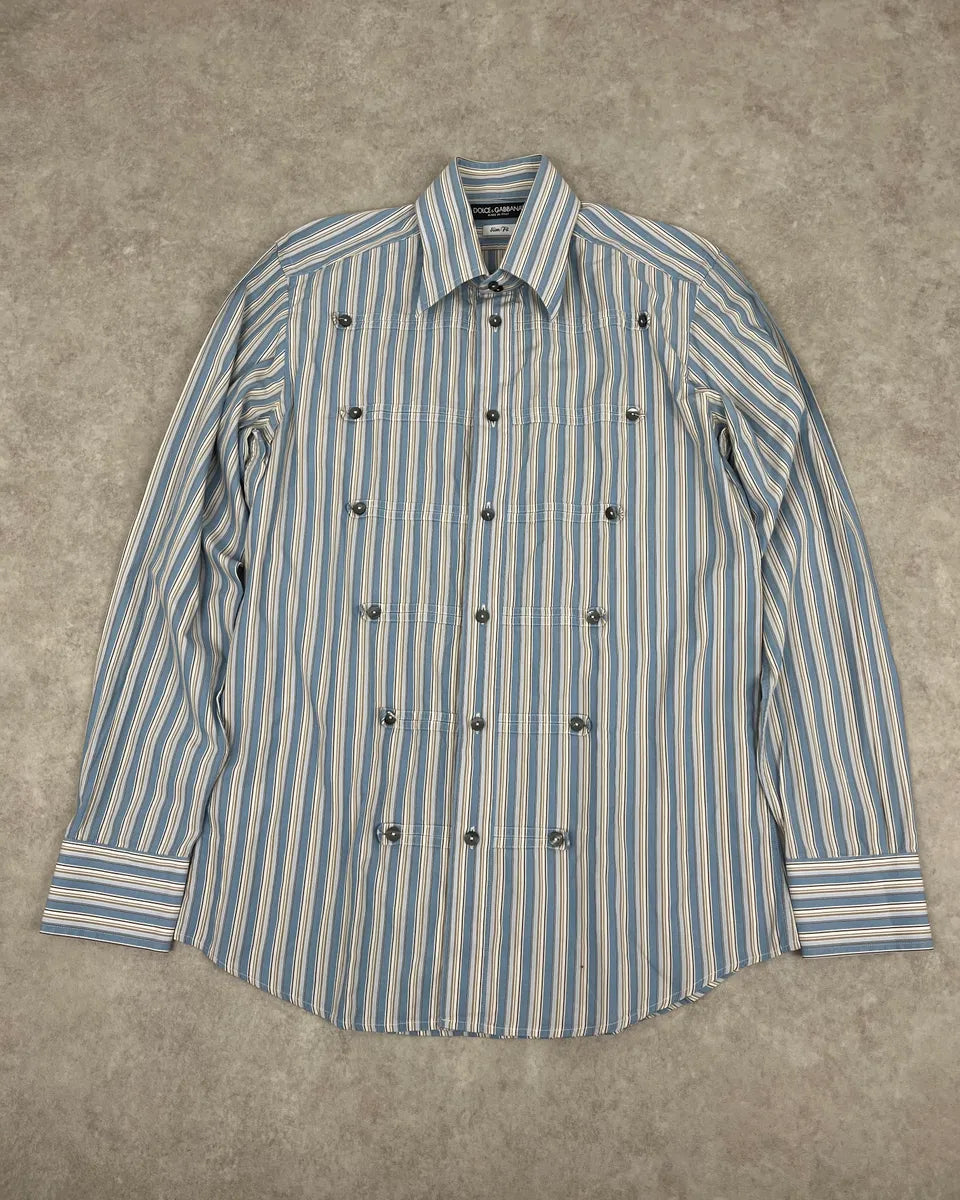 FW2006 Dolce & Gabbana Napoleon Buttoned Blue Lines Shirt fyAoKms 0