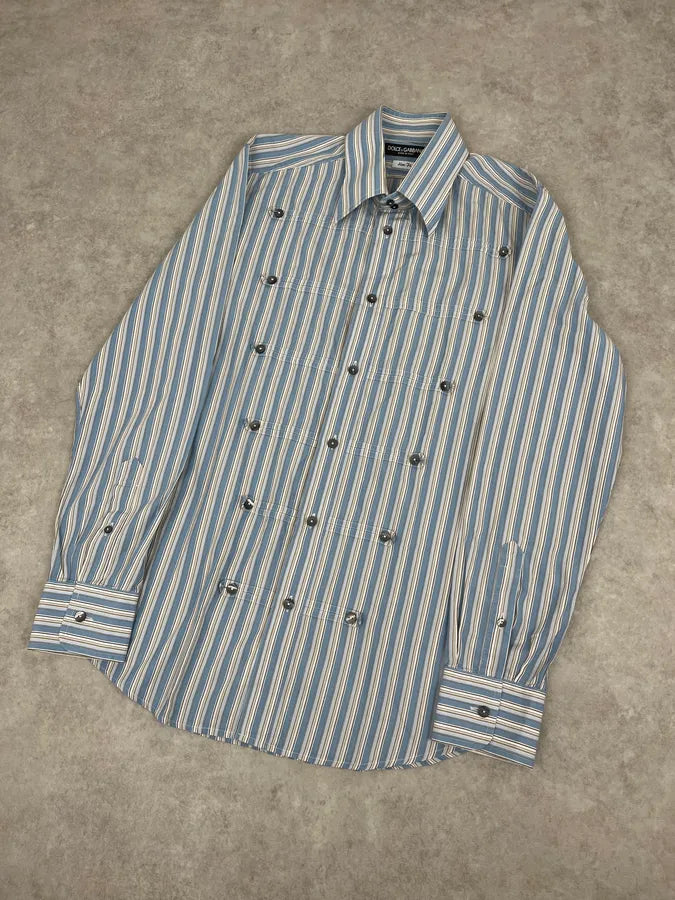 FW2006 Dolce & Gabbana Napoleon Buttoned Blue Lines Shirt fyAoKms 5