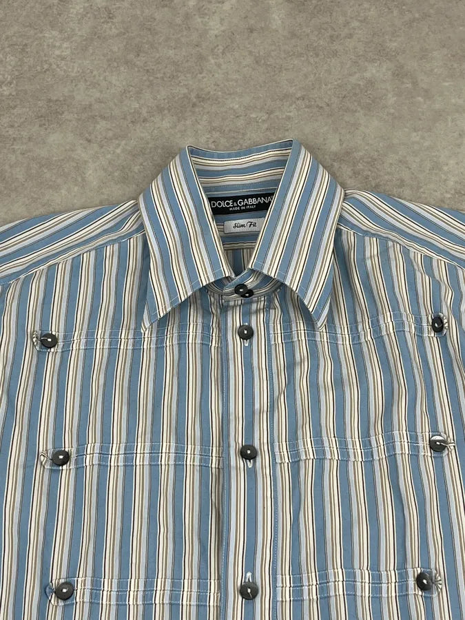 FW2006 Dolce & Gabbana Napoleon Buttoned Blue Lines Shirt fyAoKms 4