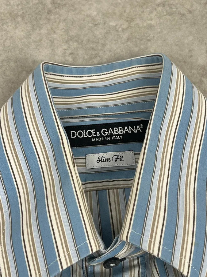 FW2006 Dolce & Gabbana Napoleon Buttoned Blue Lines Shirt fyAoKms 6