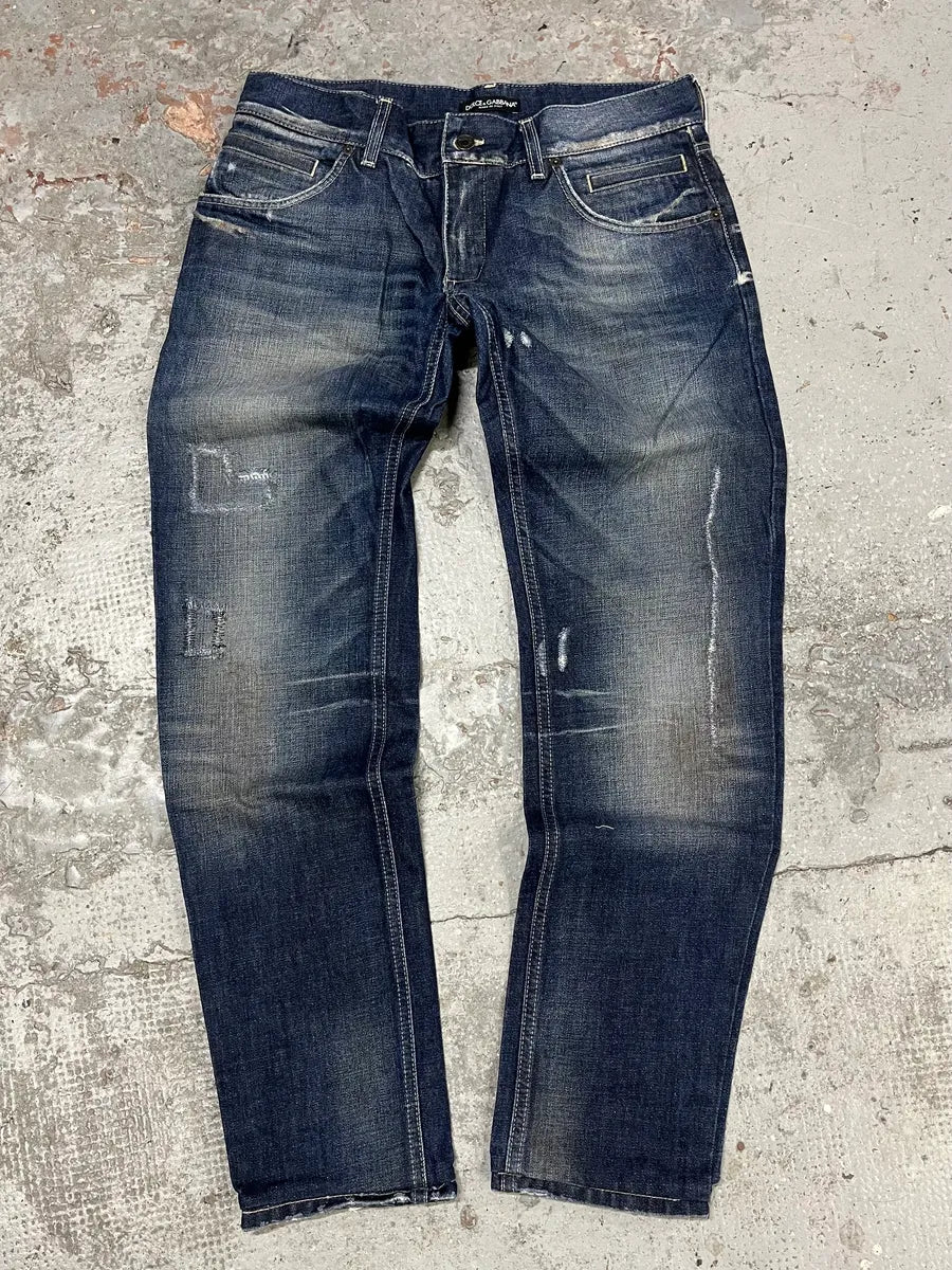 2010s Dolce & Gabbana Navy Brut Denim Jeans XxpDbFm 3