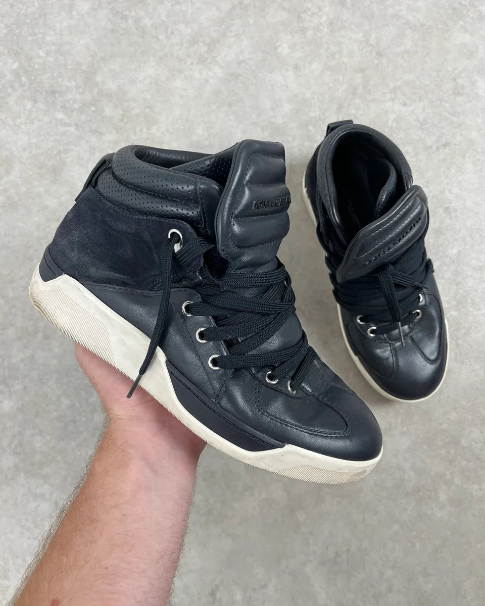 2010s Dolce & Gabbana Navy Leather High-Top Sneakers NWaYeed 0