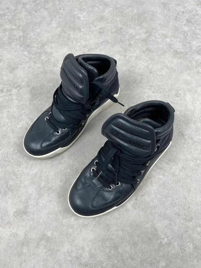 2010s Dolce & Gabbana Navy Leather High-Top Sneakers NWaYeed 3