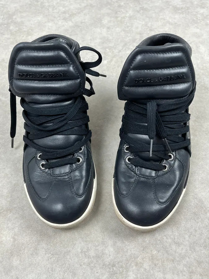 2010s Dolce & Gabbana Navy Leather High-Top Sneakers NWaYeed 2