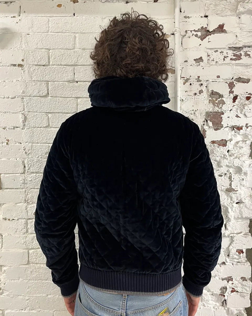 2010s Dolce & Gabbana Navy Velvet Hooded Bomber Jacket  gzMjnQc 2