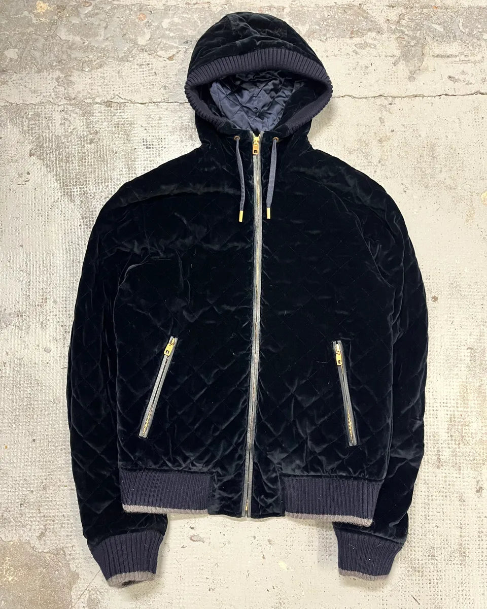 2010s Dolce & Gabbana Navy Velvet Hooded Bomber Jacket  gzMjnQc 3