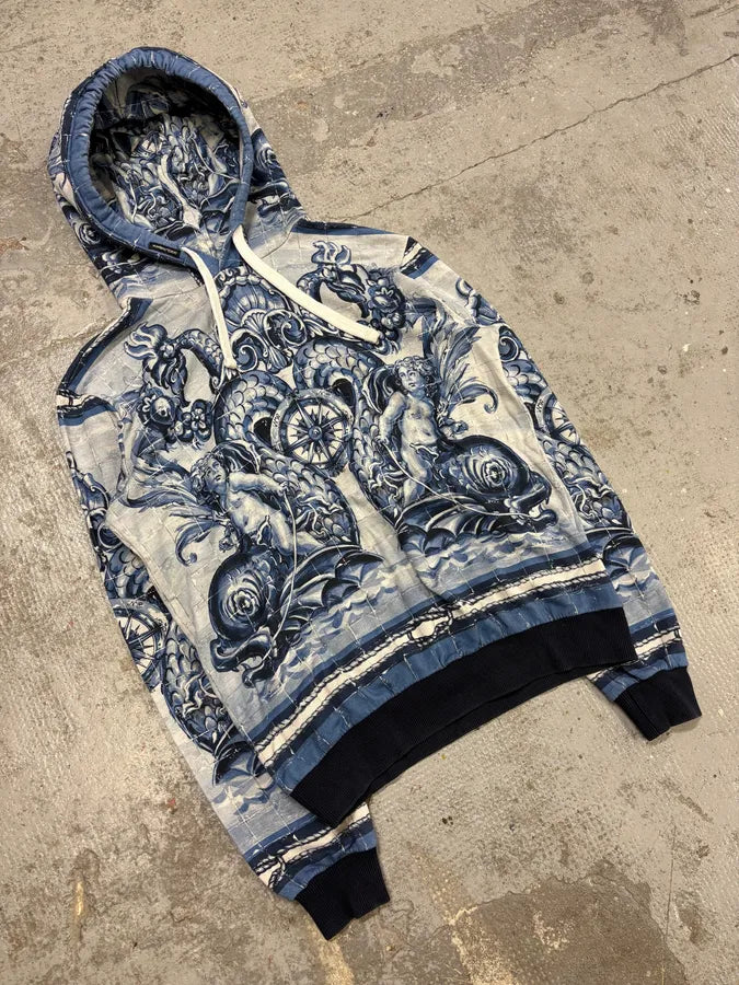 2010s Dolce & Gabbana Ocean Blue & White Renaissance Hoodie GdTZAJx 3