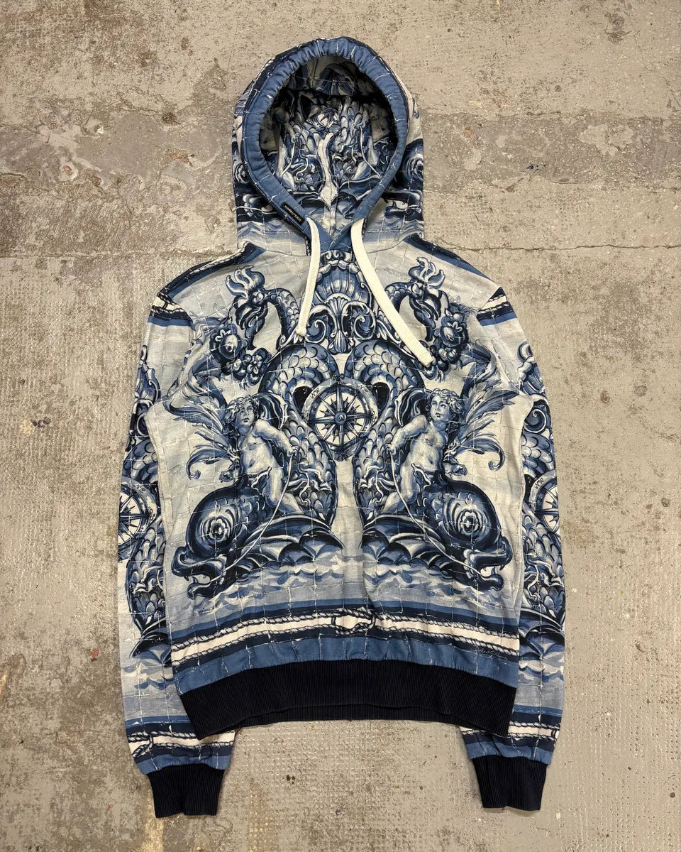 2010s Dolce & Gabbana Ocean Blue & White Renaissance Hoodie GdTZAJx 0