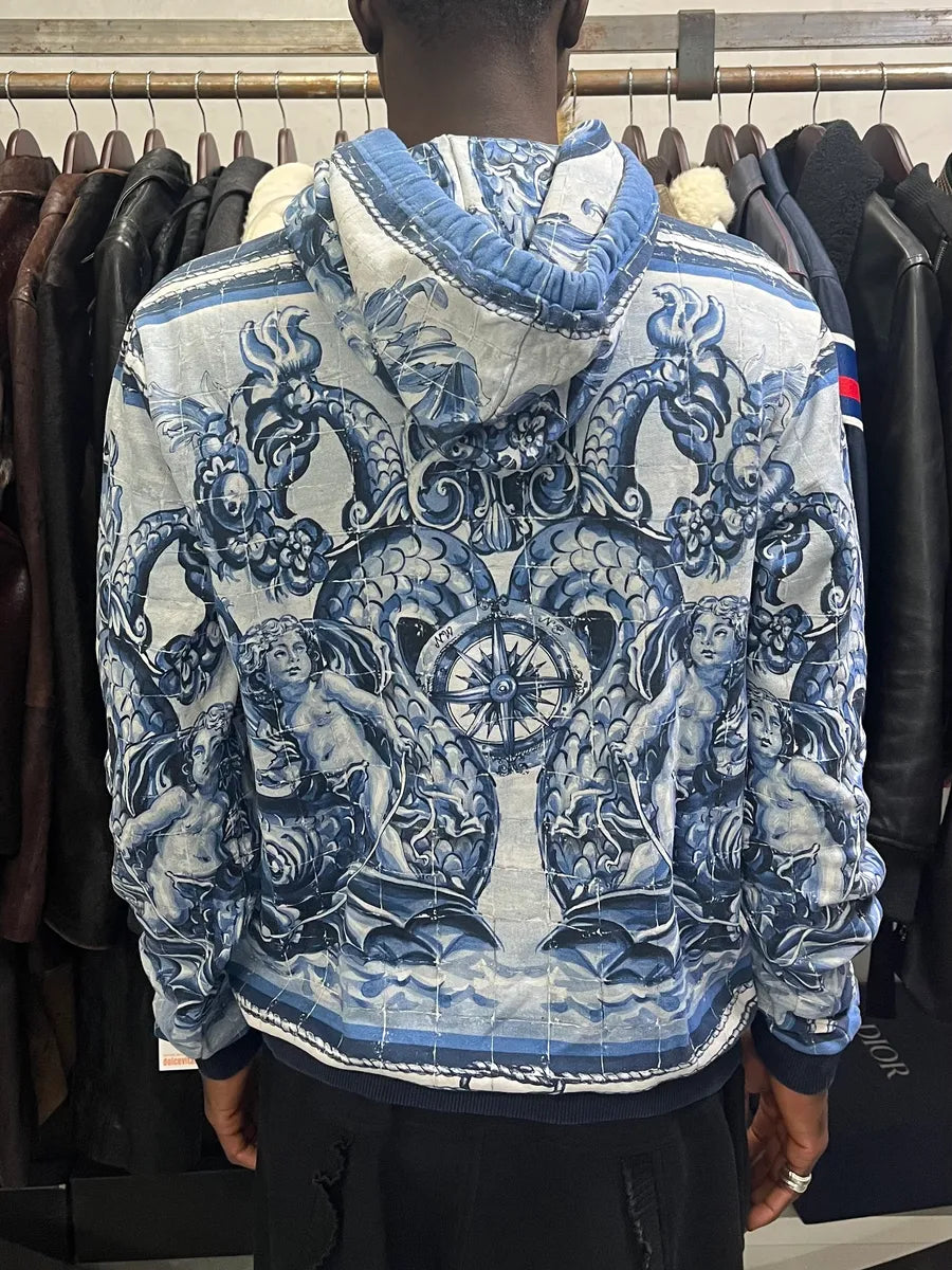 2010s Dolce & Gabbana Ocean Blue & White Renaissance Hoodie GdTZAJx 2