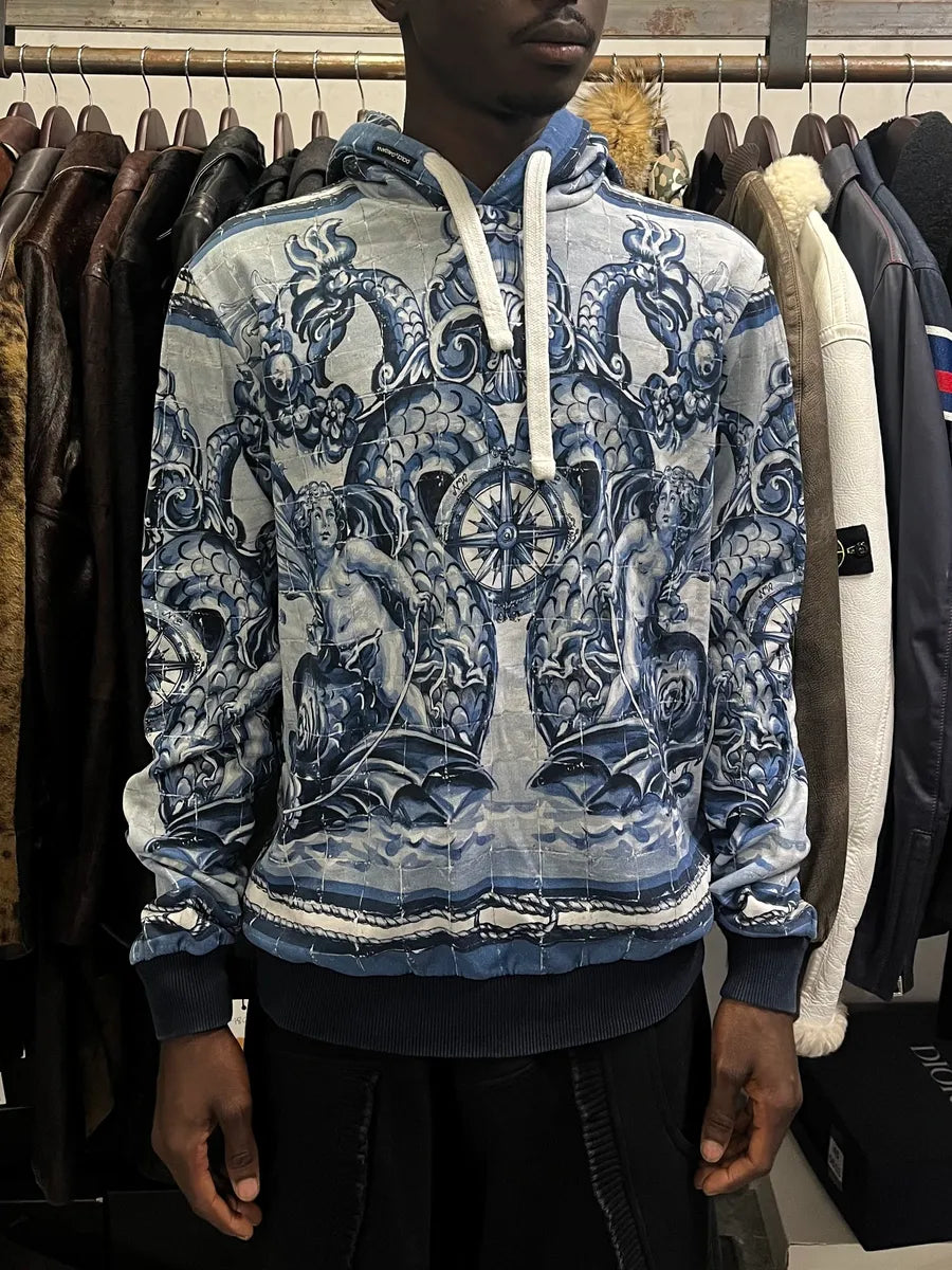 2010s Dolce & Gabbana Ocean Blue & White Renaissance Hoodie GdTZAJx 1