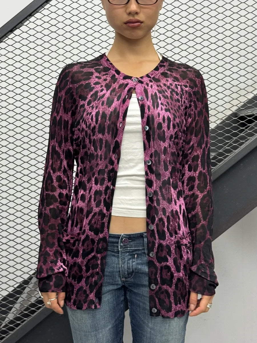 2010s Dolce & Gabbana Purple Viscose Leopard Print Cardigan IgYrRWQ 1