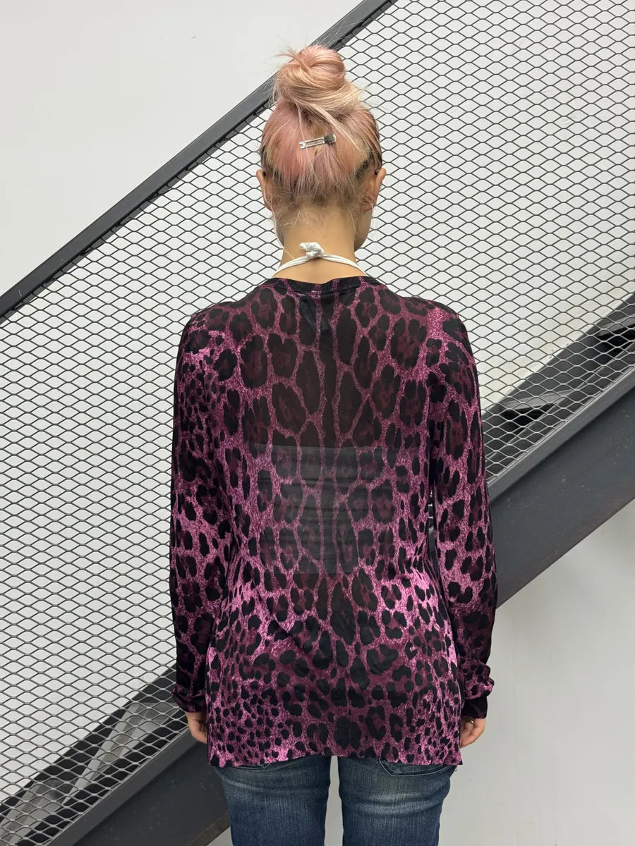 2010s Dolce & Gabbana Purple Viscose Leopard Print Cardigan IgYrRWQ 2