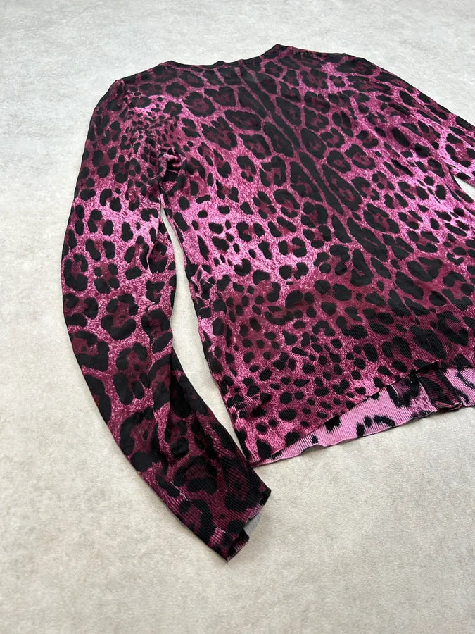 2010s Dolce & Gabbana Purple Viscose Leopard Print Cardigan IgYrRWQ 7