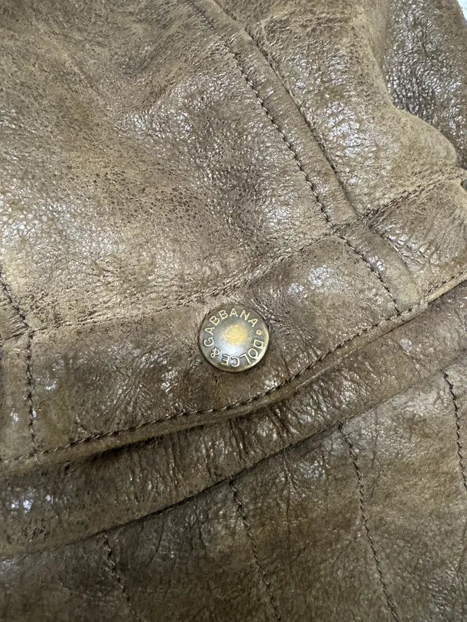 2010s Dolce & Gabbana Rabbit Brown Lamb Leather Cristal Jacket (S) 11