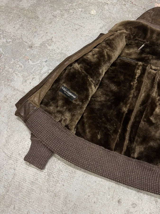 2010s Dolce & Gabbana Rabbit Brown Lamb Leather Cristal Jacket (S) 6