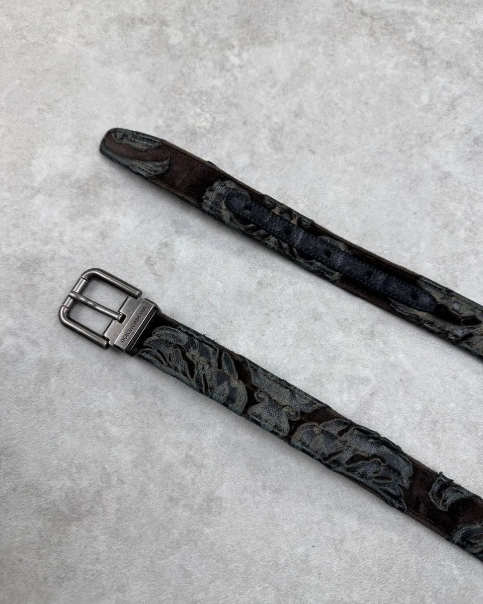 2010s Dolce & Gabbana Relief Velvet Embroidered Black Leather Belt hcAjozD 2