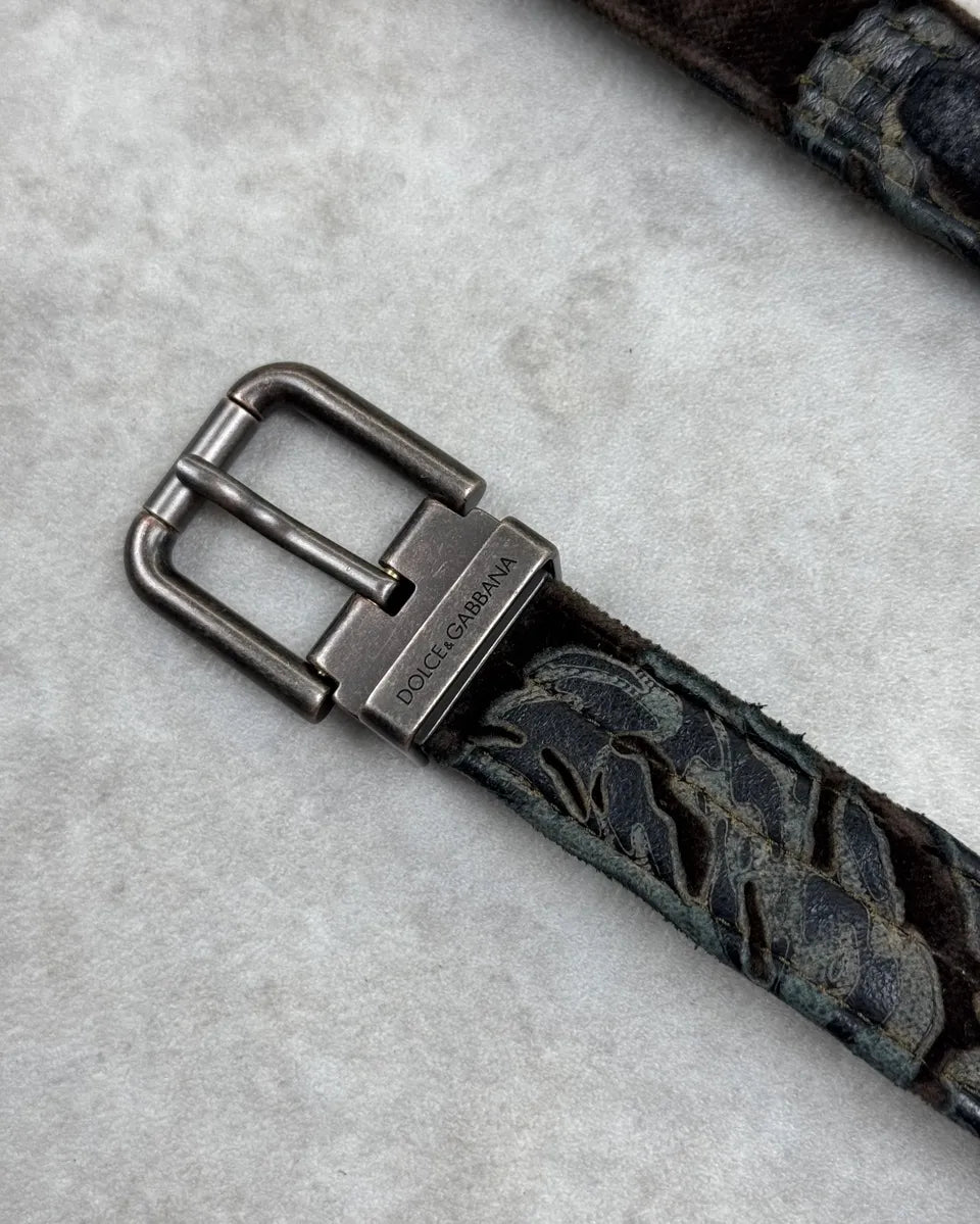 2010s Dolce & Gabbana Relief Velvet Embroidered Black Leather Belt hcAjozD 3