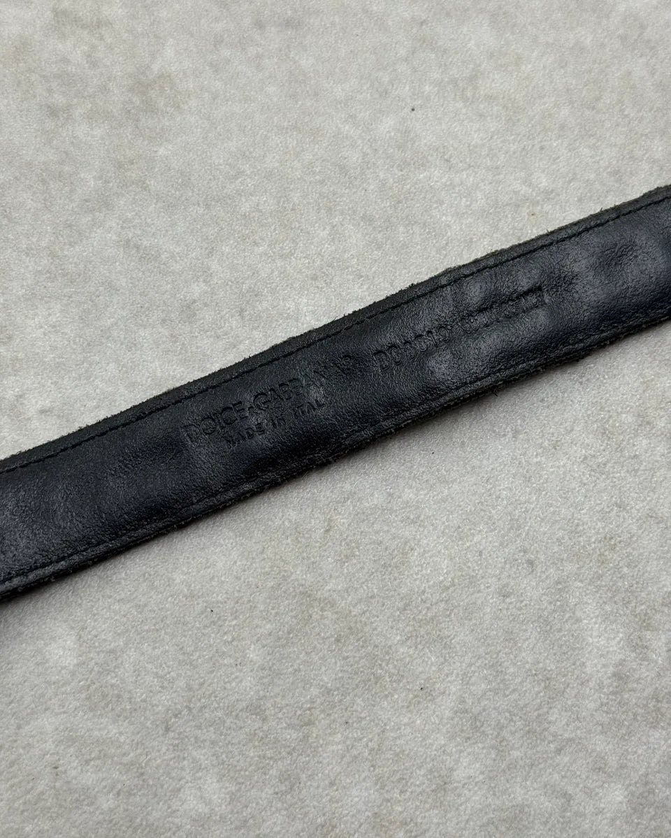 2010s Dolce & Gabbana Relief Velvet Embroidered Black Leather Belt hcAjozD 6