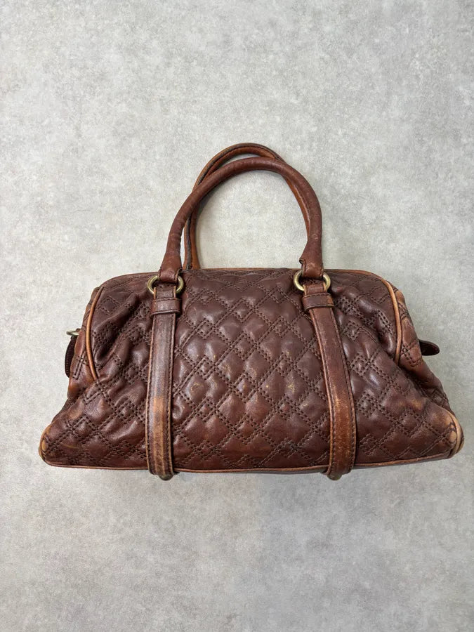 2010s Dolce & Gabbana Vintage Brown Quilted Leather Bowling Bag  DUinWwT 0