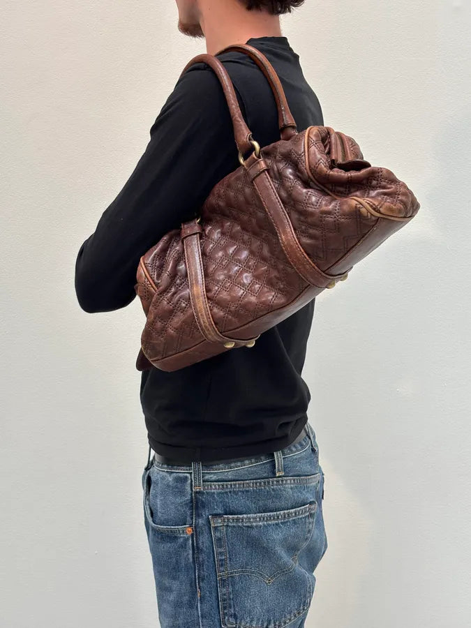 2010s Dolce & Gabbana Vintage Brown Quilted Leather Bowling Bag  DUinWwT 1