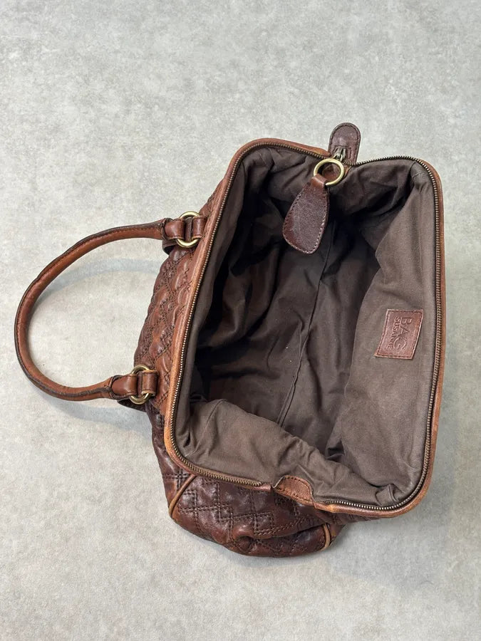 2010s Dolce & Gabbana Vintage Brown Quilted Leather Bowling Bag  DUinWwT 10