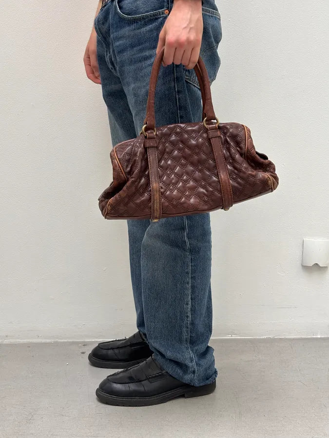 2010s Dolce & Gabbana Vintage Brown Quilted Leather Bowling Bag  DUinWwT 2