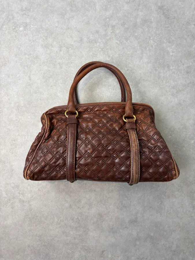 2010s Dolce & Gabbana Vintage Brown Quilted Leather Bowling Bag  DUinWwT 3