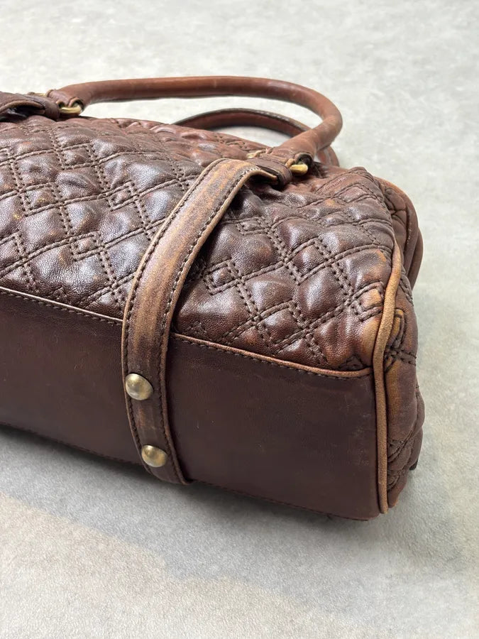 2010s Dolce & Gabbana Vintage Brown Quilted Leather Bowling Bag  DUinWwT 5