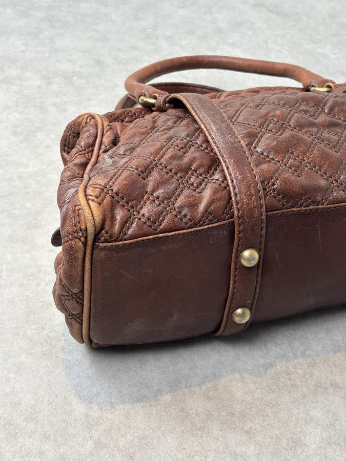 2010s Dolce & Gabbana Vintage Brown Quilted Leather Bowling Bag  DUinWwT 6