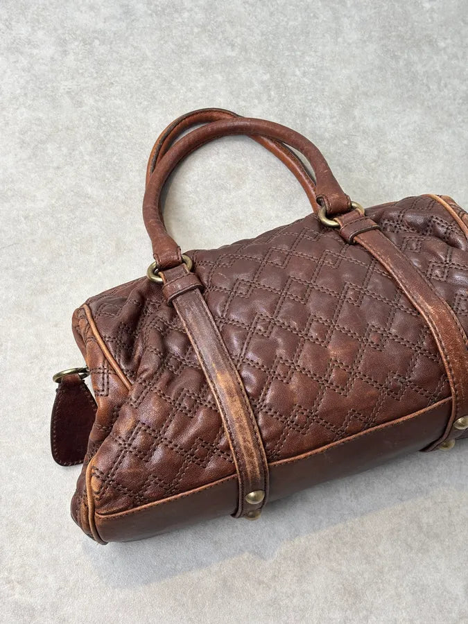 2010s Dolce & Gabbana Vintage Brown Quilted Leather Bowling Bag  DUinWwT 7