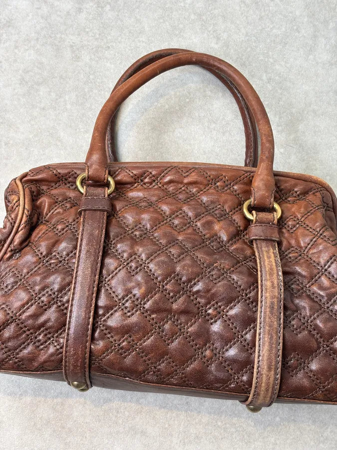 2010s Dolce & Gabbana Vintage Brown Quilted Leather Bowling Bag  DUinWwT 8