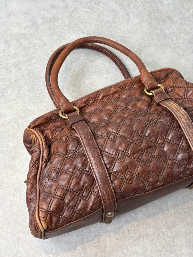 2010s Dolce & Gabbana Vintage Brown Quilted Leather Bowling Bag  DUinWwT 9