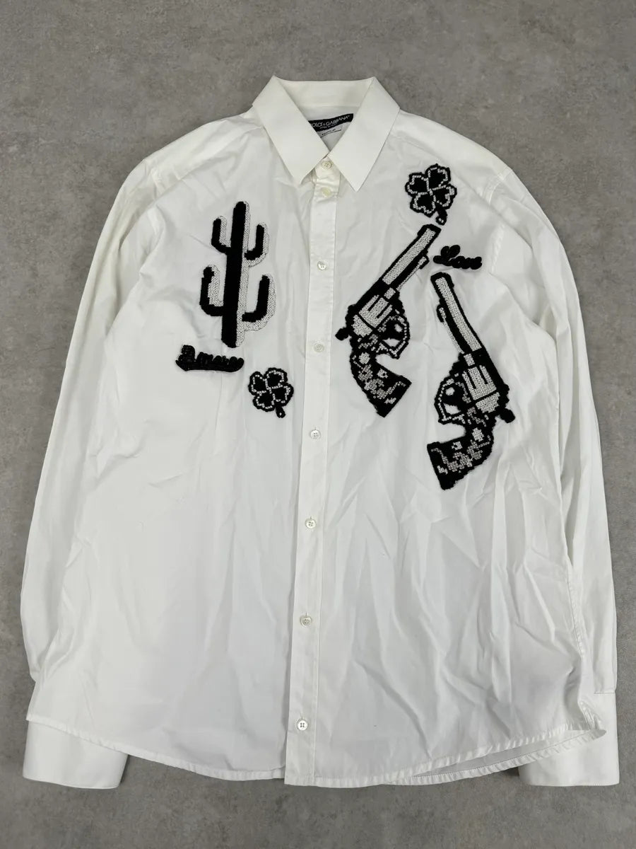 2010s Dolce & Gabbana Western Cactus Gun White Shirt NrLJsAn 0