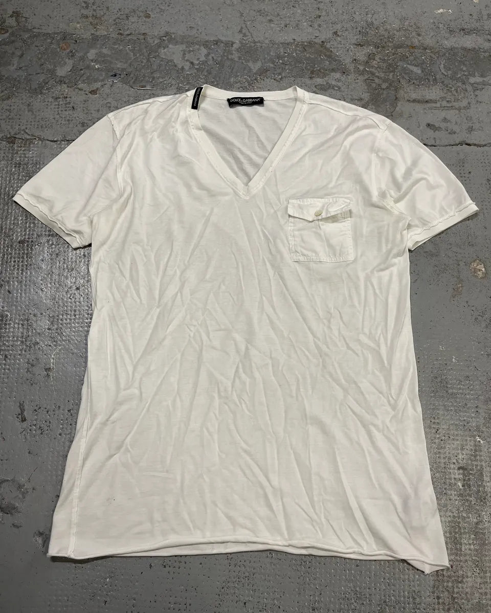 2010s Dolce & Gabbana White V-Neck T-Shirt qPLuolR 0
